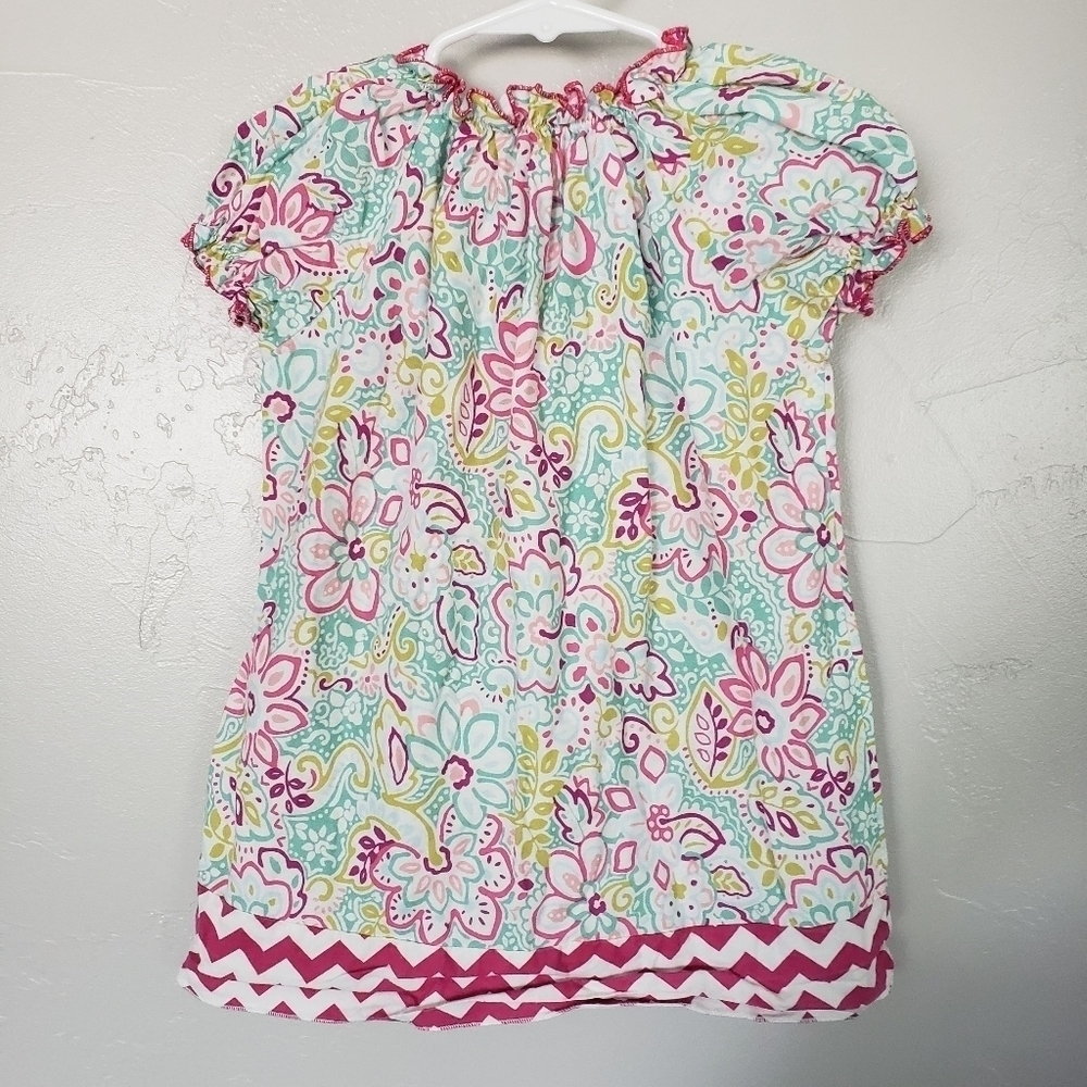 Handmade Baby Girl 18 Months Dress White Pink Blue Green Floral Cinched Neck